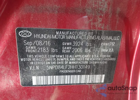2017 Hyundai Elantra Se from USA, damaged, VIN 5NPD84LF2HH130149